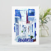 Santorini Blauw en Wit Reizen Kaart (Staand voorkant)