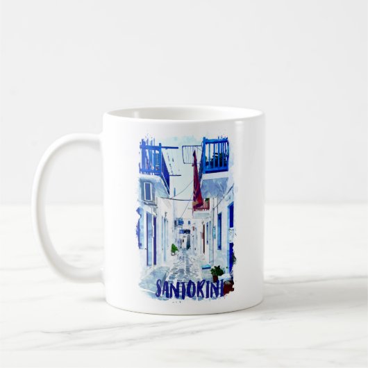 Santorini Blauw en Wit Reizen Koffiemok (Links)