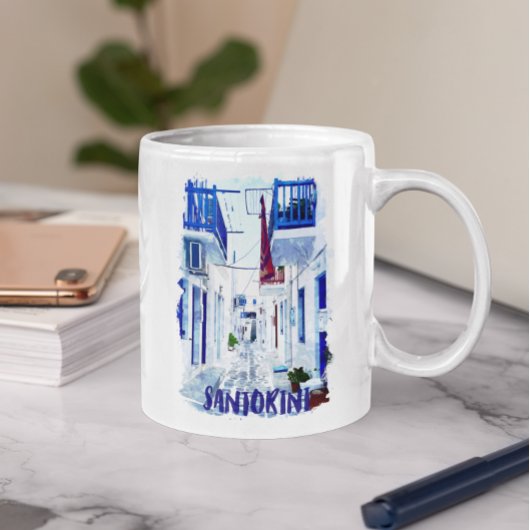 Santorini Blauw en Wit Reizen Koffiemok