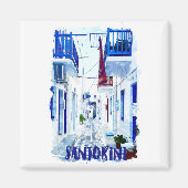 Santorini Blauw en Wit Reizen Magneet (Voorkant)