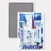 Santorini Blauw en Wit Reizen Magneet (Voorkant / Achterkant)