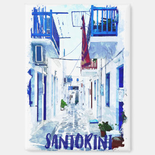 Santorini Blauw en Wit Reizen Magneet