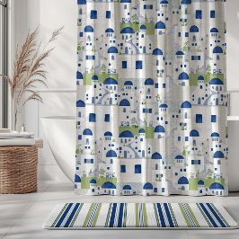 Santorini blauw groen grijs douchegordijn