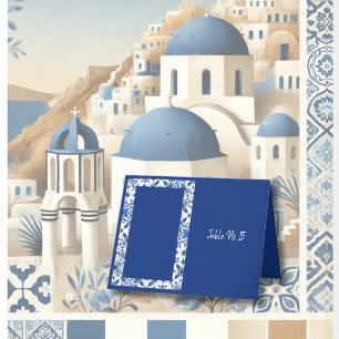 Santorini Blauw Mediterraan Trouwtafelkaart Bedankkaart