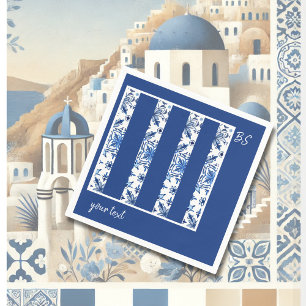 Santorini Blauw & wit Mediterraan Huwelijk Servet