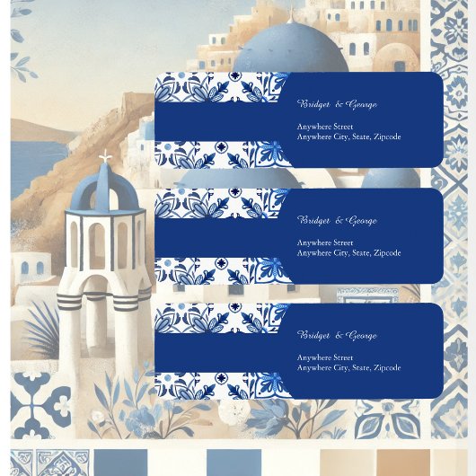 Santorini Blauw wit Mediterraan Huwelijksadres Etiket