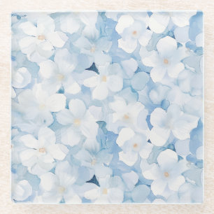 Santorini Blauw Witte Bloemen Glazen Onderzetter
