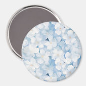 Santorini Blauw Witte Bloemen Magneet (Voorkant / Achterkant)