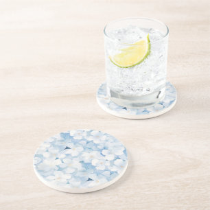 Santorini Blauw Witte Bloemen Zandsteen Onderzetter