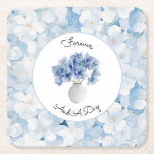 Santorini Blauw Witte Bloemige Bruiloft Kartonnen Onderzetters