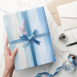 Santorini Blauw Witte Strepen Bruidsfeest Cadeaupapier