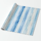 Santorini Blauw Witte Strepen Bruidsfeest Cadeaupapier (Uitgerold)