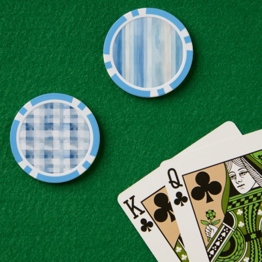 Santorini Blauw Witte Strepen Poker Chips (Pokertafel (Dubbel))