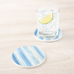 Santorini Blauw Witte Strepen Zandsteen Onderzetter