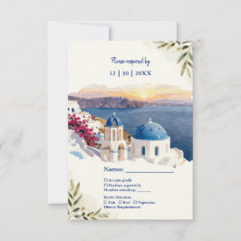 Santorini Blauwe Aquarel Bestemmingshuwelijk RSVP Kaartje