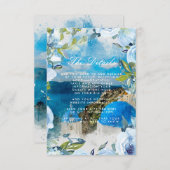Santorini Blauwe Bloemen Trouwdetails Informatie Informatiekaartje (Voorkant / Achterkant)