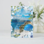 Santorini Blauwe Bloemen Trouwdetails Informatie Informatiekaartje (Staand voorkant)