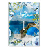 Santorini blauwe bloemen trouwtafel nummer kaart (Voorkant)