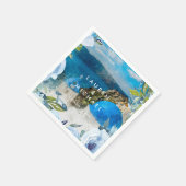 Santorini blauwe bloemen zomer bruiloft servetten (Hoek)