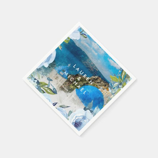 Santorini blauwe bloemen zomer bruiloft servetten (Hoek)