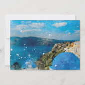 Santorini blauwe bloemenbruiloft bewaar de datumka bedankkaart (Achterkant)