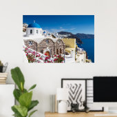 Santorini - Blauwe kerk in Oia poster (Thuiskantoor)