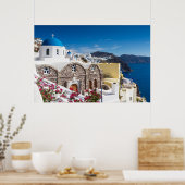 Santorini - Blauwe kerk in Oia poster (Keuken)