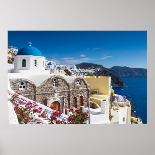 Santorini - Blauwe kerk in Oia poster