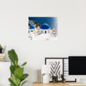 Santorini - Blauwe kerk in Oia poster (Thuiskantoor)