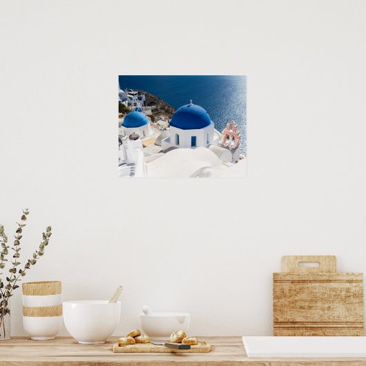Santorini - Blauwe kerk in Oia poster (Keuken)