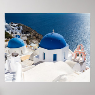 Santorini - Blauwe kerk in Oia poster