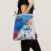 Santorini Blauwe Koepel Aquarel Poster Tote Bag (Dichtbij)