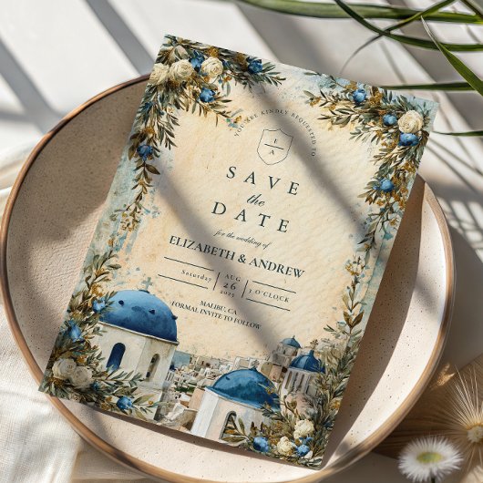 Santorini Blauwe Koepel Botanische Bestemming Trou Save The Date