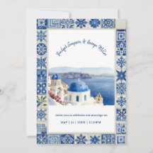 Santorini Blauwe Tegel Aquarel Bestemming Huwelijk