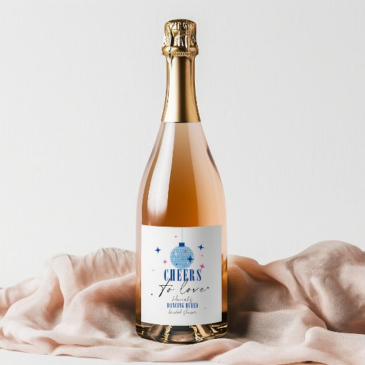 Santorini Blauwe tegel Bougainvillea bruidsdiner  Sparkling Wijnetiket