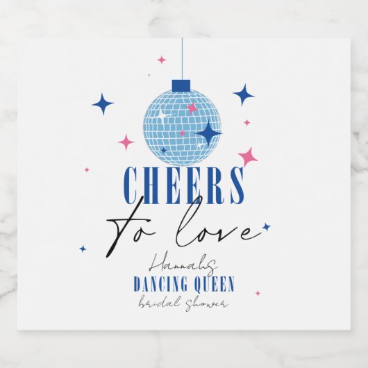 Santorini Blauwe tegel Bougainvillea vrijgezellenf Sparkling Wijnetiket (Enkel label)