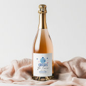 Santorini Blauwe tegel Bougainvillea vrijgezellenf Sparkling Wijnetiket