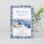 Santorini Blauwe Tegels Bestemming bruidsdouche Kaart (Staand voorkant)