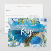 Santorini bloemenzomer bruiloft rsvp briefkaart (Voorkant / Achterkant)
