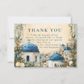 Santorini Blue Dome Botanical Destination Wedding Bedankkaart (Voorkant)