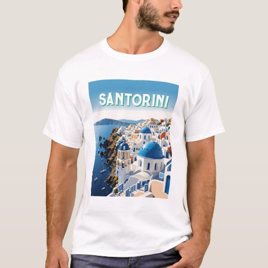 Santorini Blue Dome & Ocean Uitzicht T-shirt – Zei (Voorkant)