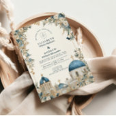 Santorini Blue Domes Botanical Wedding Kaart