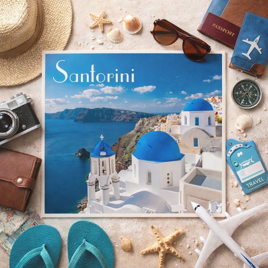 Santorini – Blue Domes by the Aegean Briefkaart