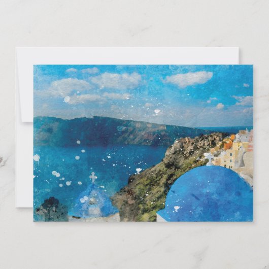 Santorini blue floral bruiloft verandert datumkaar bedankkaart (Achterkant)