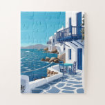 Santorini Blue Sea Coast Puzzle Legpuzzel<br><div class="desc">his vibrant illustration captures the iconic essence of a Mediterranean seaside escape through clean lines and a bold blue-and-white palette. The minimalist vector style ensures that every piece is distinct and enjoyable to assemble, creating a crisp, modern image that looks professional and high-end. It's the perfect choice for anyone looking...</div>