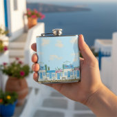 Santorini Blue White Greek Village Coastal Art Heupfles
