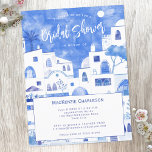 Santorini Bridal Shower Briefkaart<br><div class="desc">Een modern schilderij van de waterverf van de pictureskstad Oia op het Griekse eiland Santorini om het te vieren met een beetje elegantie en schoonheid. Deze uitnodigingen zijn geïnspireerd door de verbluffende beelden van het eiland en zijn voorzien van een fascinerend schilderij van de waterverf Oia in droomblauwe en witte...</div>