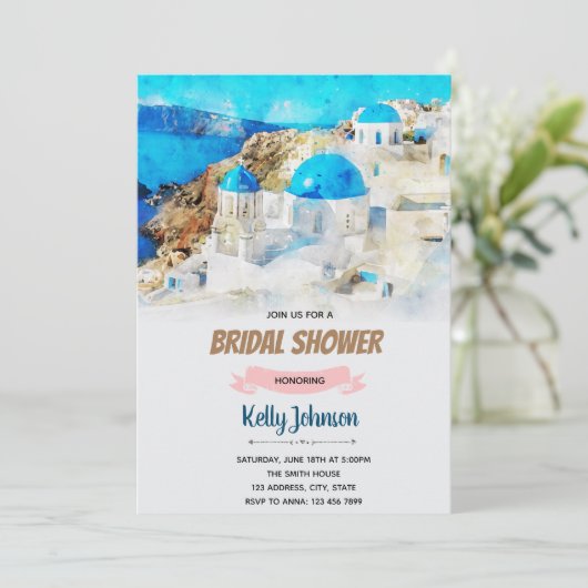 Santorini bruiloft feestthema kaart (Staand voorkant)