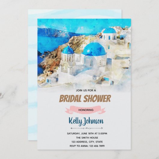 Santorini bruiloft feestthema kaart (Voorkant / Achterkant)