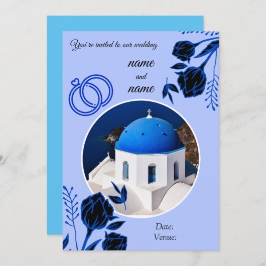 Santorini bruiloft uitnodiging (Voorkant / Achterkant)